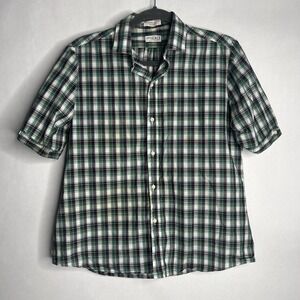 Ms. SERO Shirtmakers Women's M Plaid Cotton Green Blue shirt top flaw see pics